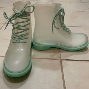 Super cute clear and green booties!
